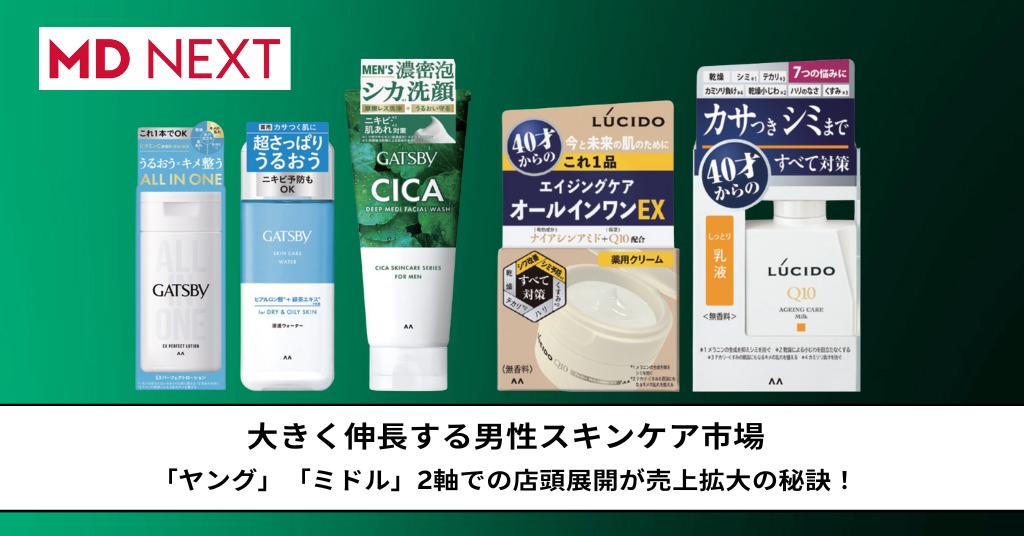大きく伸長する男性スキンケア市場。「ヤング」「ミドル」2軸での店頭展開が売上拡大の秘訣！